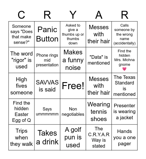 Presenter Bingo Card