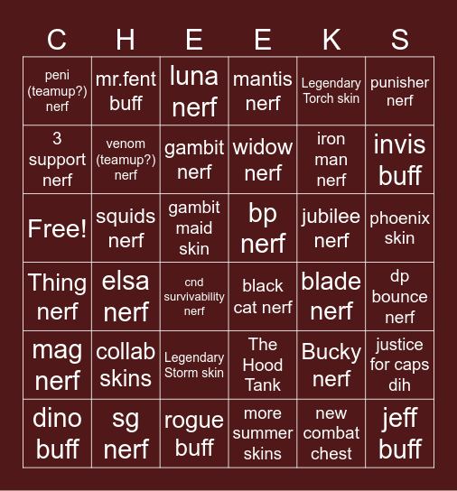 rivals bingo Card