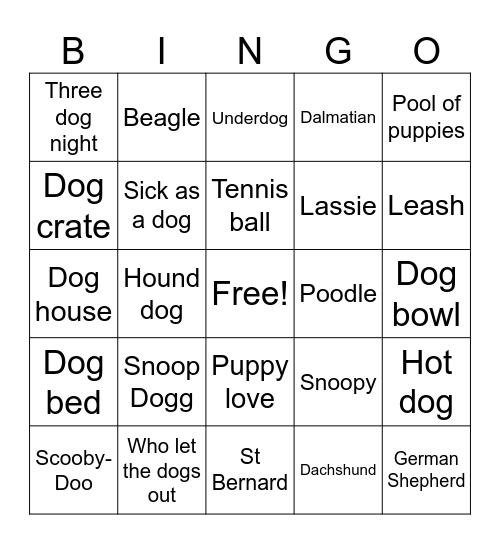 Dog Bingo Card