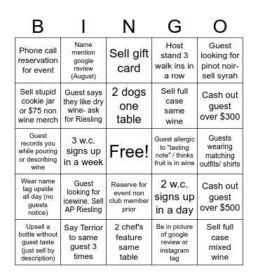 FAW staff bingo Card