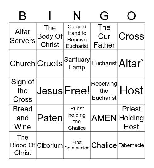 Altar servers Bingo Card