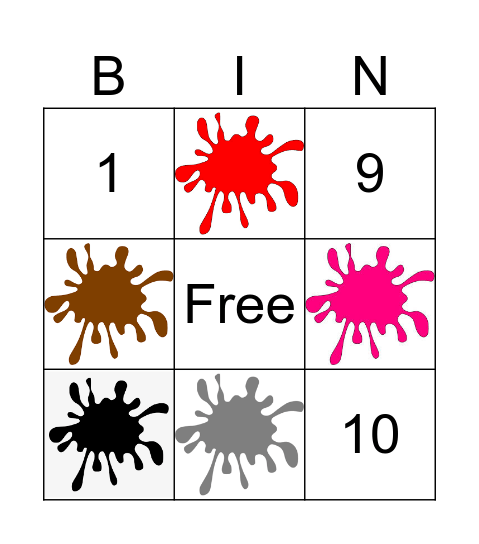 NUMBERS 1-10 AND COLORS Bingo Card