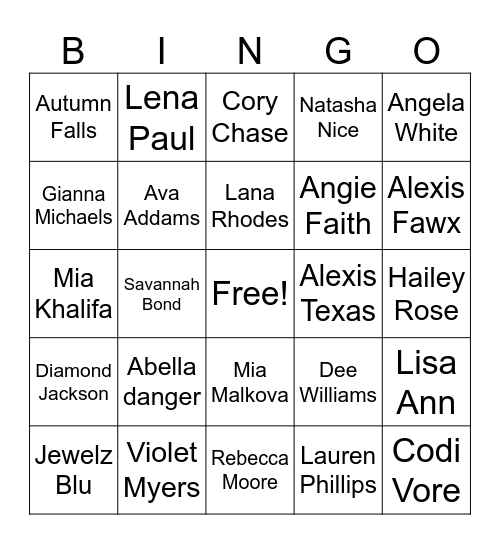 Gooning bingo Card