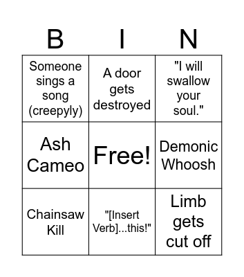 Evil Dead Bingo Card