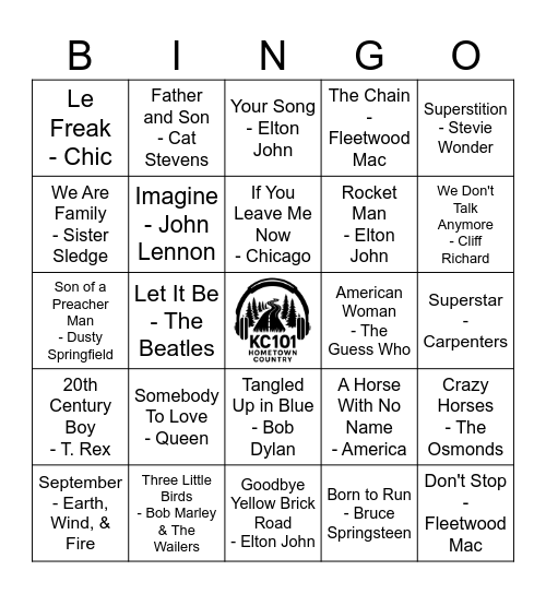 70's Hits Bingo Card