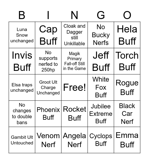 Season 9.5 Patch Notes Bingo Card