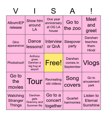 Throb Activities ! Bingo Card