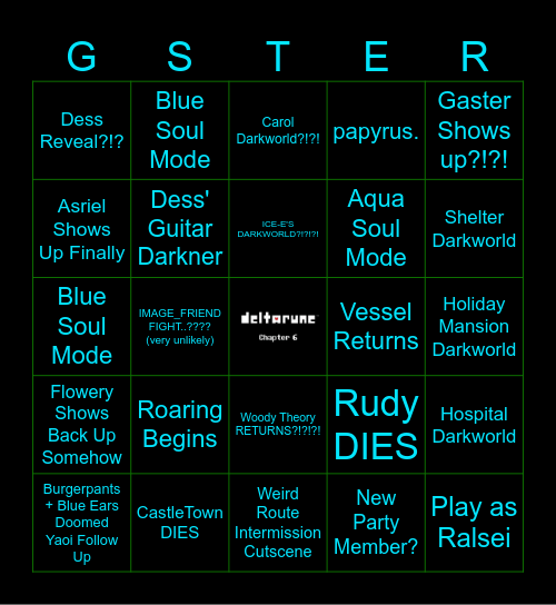 Chapter 6 Deltarune Bingo Card