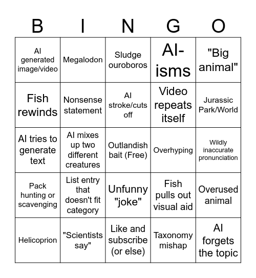 Sludge Bingo Card