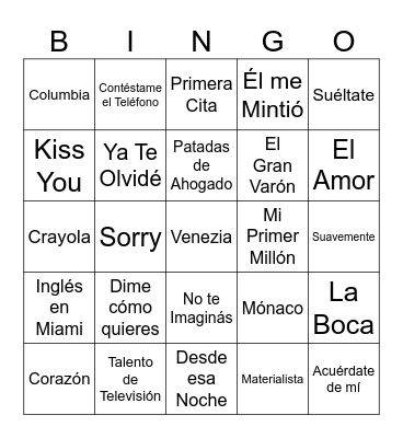 Bingo Musical Bingo Card