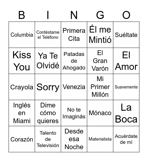 Bingo Musical Bingo Card