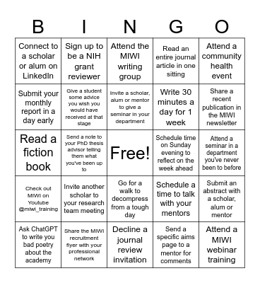 MIWI Cohort 7 Bingo Card