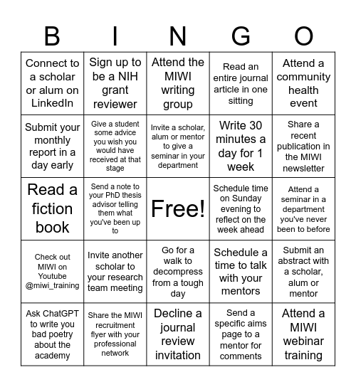 MIWI Cohort 7 Bingo Card