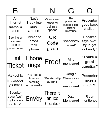 Welcome Back Teachers!!! Bingo Card