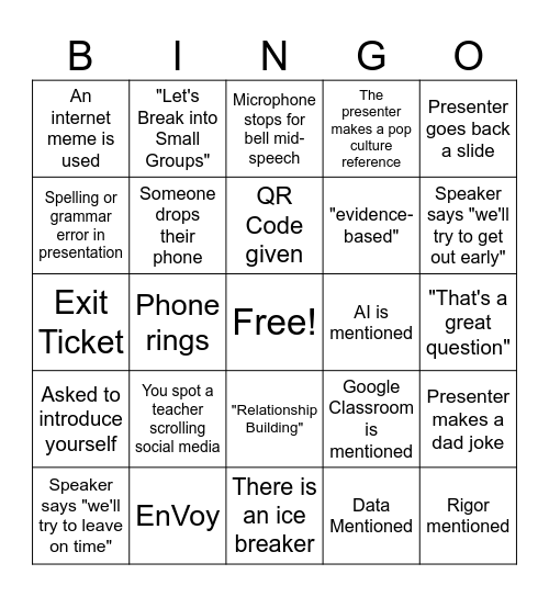 Welcome Back Teachers!!! Bingo Card