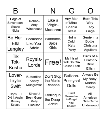 Female Legends Bingo Card