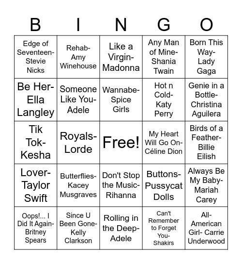 Female Legends Bingo Card