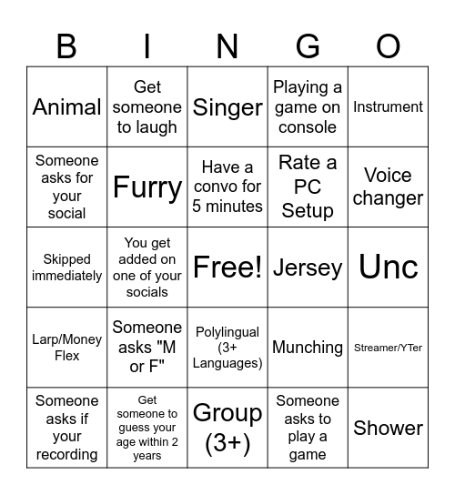 Untitled Bingo Card