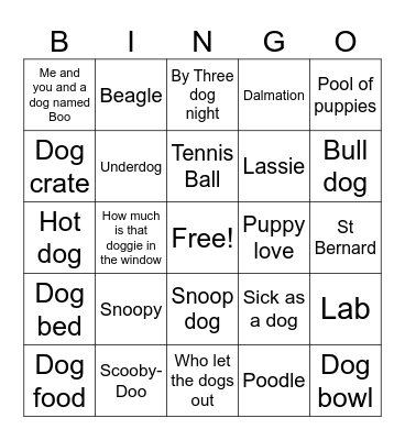 Diamond Dog Bingo Card