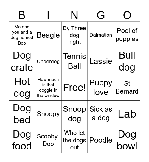 Diamond Dog Bingo Card