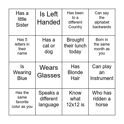Find a Friend Who... Bingo Card