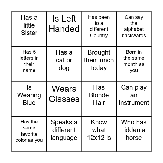 Find a Friend Who... Bingo Card