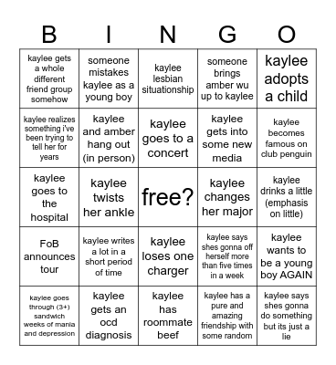 kaylee bingo second year Bingo Card