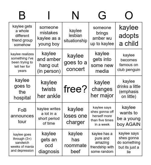 kaylee bingo second year Bingo Card