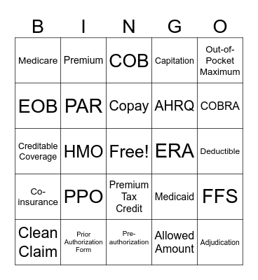 Insurance Concepts & Reimbursement Bingo Card