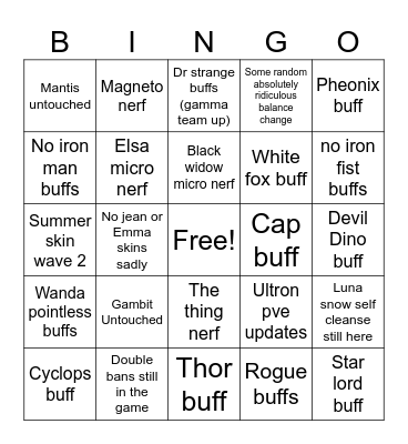 Rivals season 9.5 Bingo Card