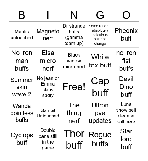 Rivals season 9.5 Bingo Card