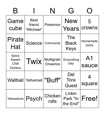 Logan Childhood Favs Bingo Card