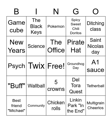 Logan Childhood Favs Bingo Card