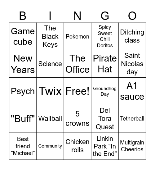 Logan Childhood Favs Bingo Card