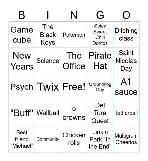 Logan Childhood Favs Bingo Card