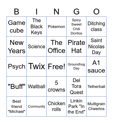 Logan Childhood Favs Bingo Card