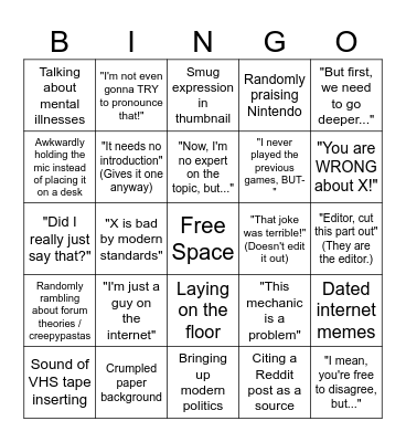 Pretentious Video Essay Bingo Card