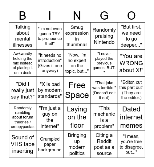 Pretentious Video Essay Bingo Card