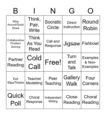 Instructional Strategies Bingo Card