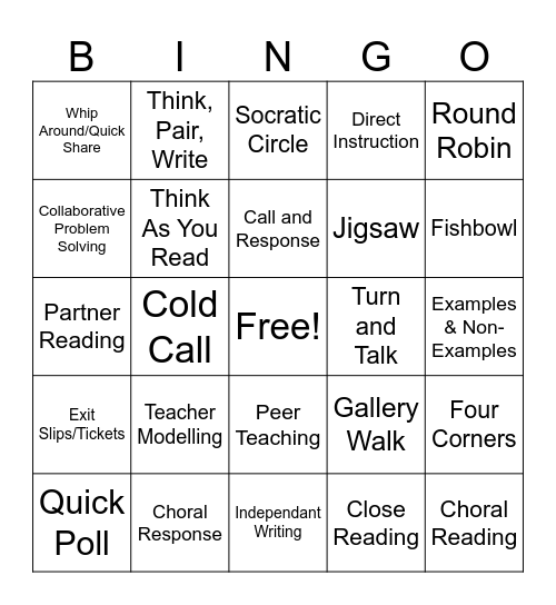 Instructional Strategies Bingo Card