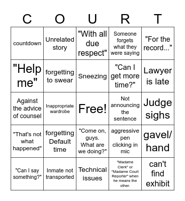 COURT Bingo Card