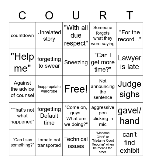 COURT Bingo Card