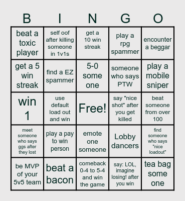 Roblox rivals bingo game Bingo Card