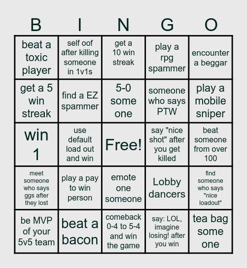Roblox rivals bingo game Bingo Card