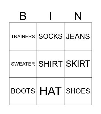 Clothes BINGO Card