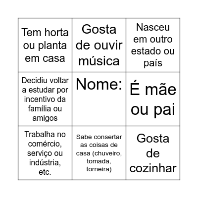 Bingão da Convivência Bingo Card