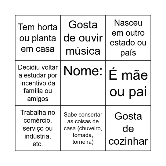 Bingão da Convivência Bingo Card