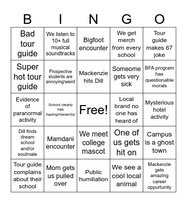 College tour BINGO Card