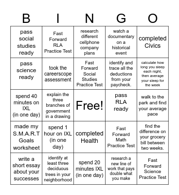 GED Vacation Weeks Bingo Card