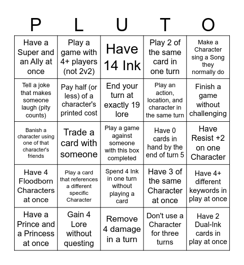 Lorcana League PLUTO AoV 3 Bingo Card